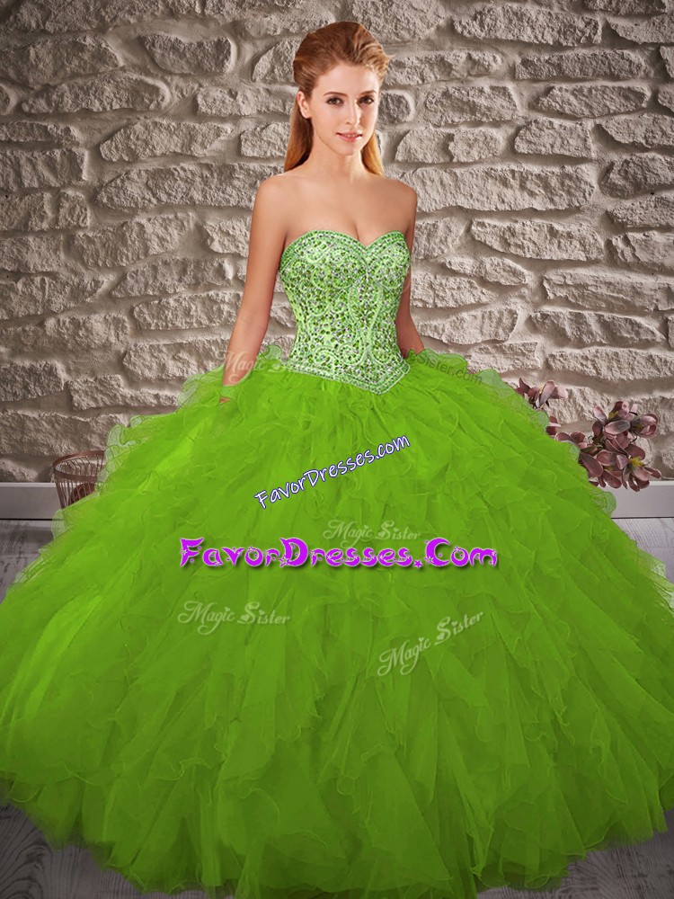 Glittering Sleeveless Tulle Lace Up 15th Birthday Dress for Military Ball and Sweet 16 and Quinceanera