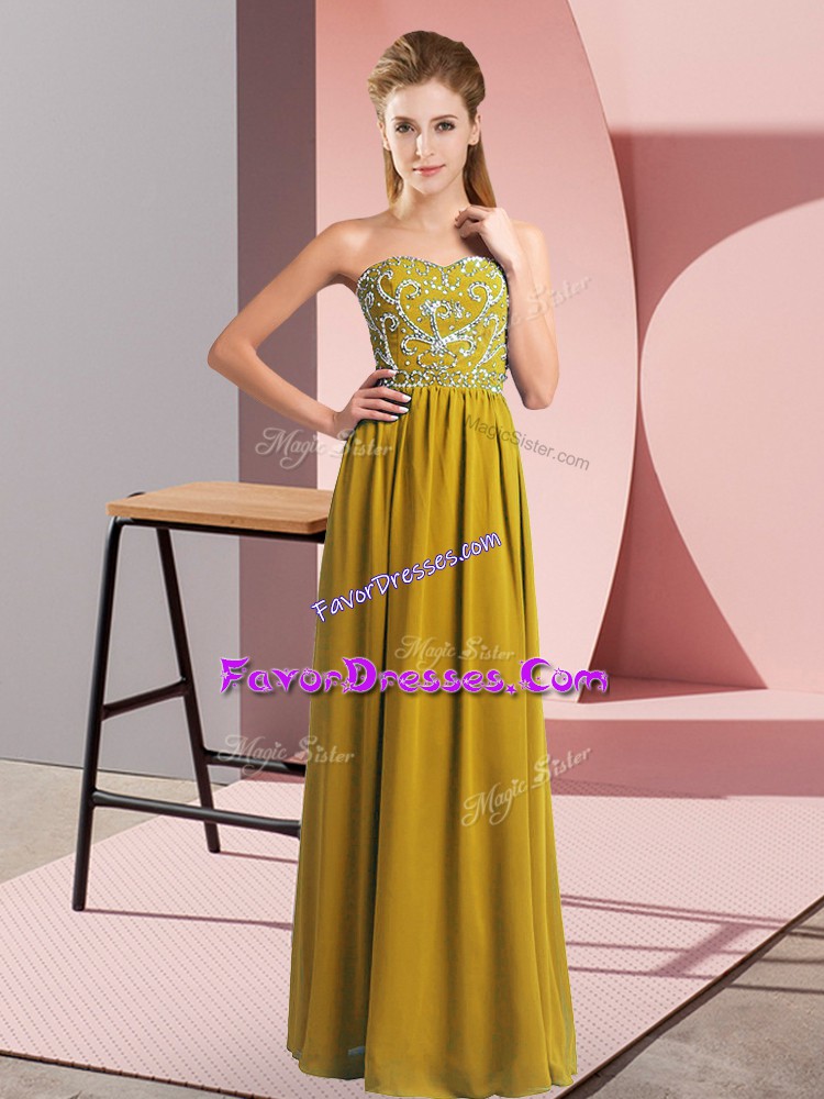 Beauteous Brown Sweetheart Neckline Beading Prom Dresses Sleeveless Lace Up