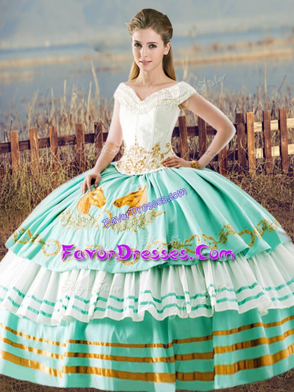  Aqua Blue Sleeveless Satin Lace Up Quinceanera Gowns for Sweet 16 and Quinceanera