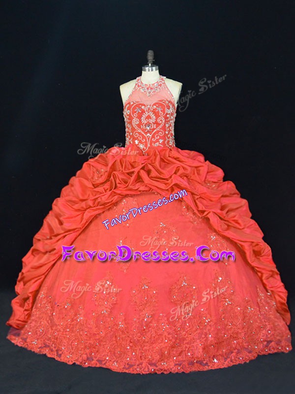  Taffeta Sleeveless Floor Length 15th Birthday Dress and Beading and Appliques and Embroidery