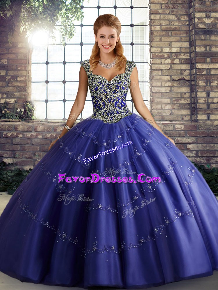  Floor Length Purple Sweet 16 Dresses Straps Sleeveless Lace Up