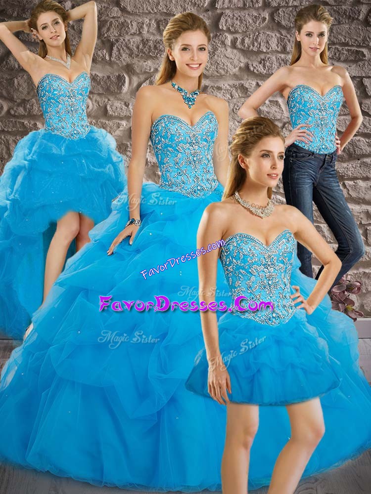  Baby Blue Sweetheart Neckline Beading and Pick Ups Vestidos de Quinceanera Sleeveless Lace Up