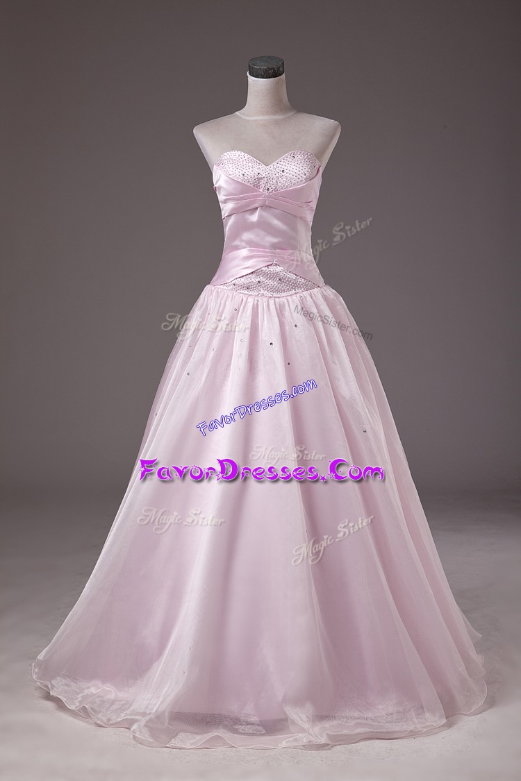 Floor Length Baby Pink Quinceanera Dress Sweetheart Sleeveless Lace Up