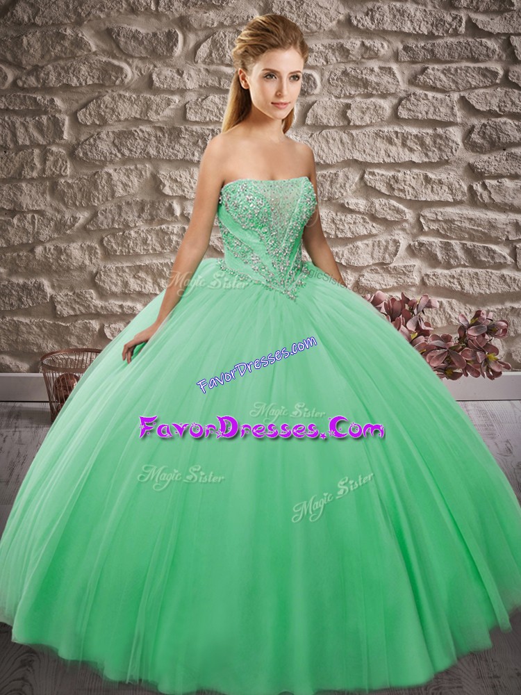 Dynamic Turquoise Sleeveless Tulle Lace Up Sweet 16 Dresses for Military Ball and Sweet 16 and Quinceanera