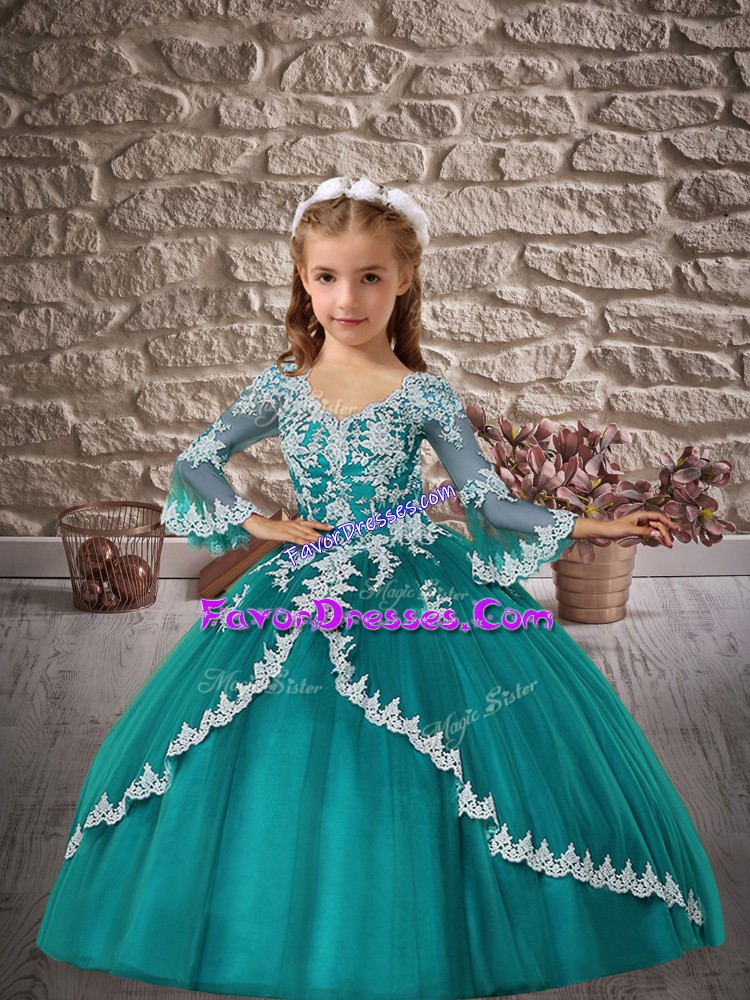  3 4 Length Sleeve Appliques Lace Up Winning Pageant Gowns