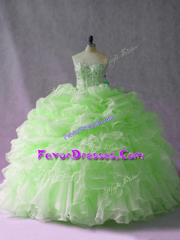 Excellent Brush Train Ball Gowns Sweet 16 Dress Green Sweetheart Organza Sleeveless Lace Up