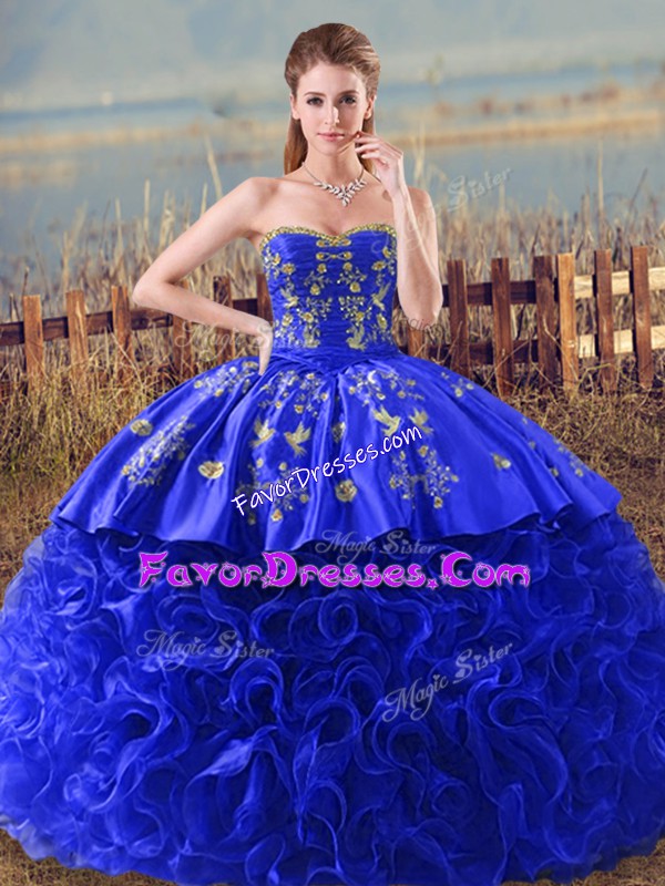  Organza Sleeveless 15 Quinceanera Dress Brush Train and Embroidery and Ruffles