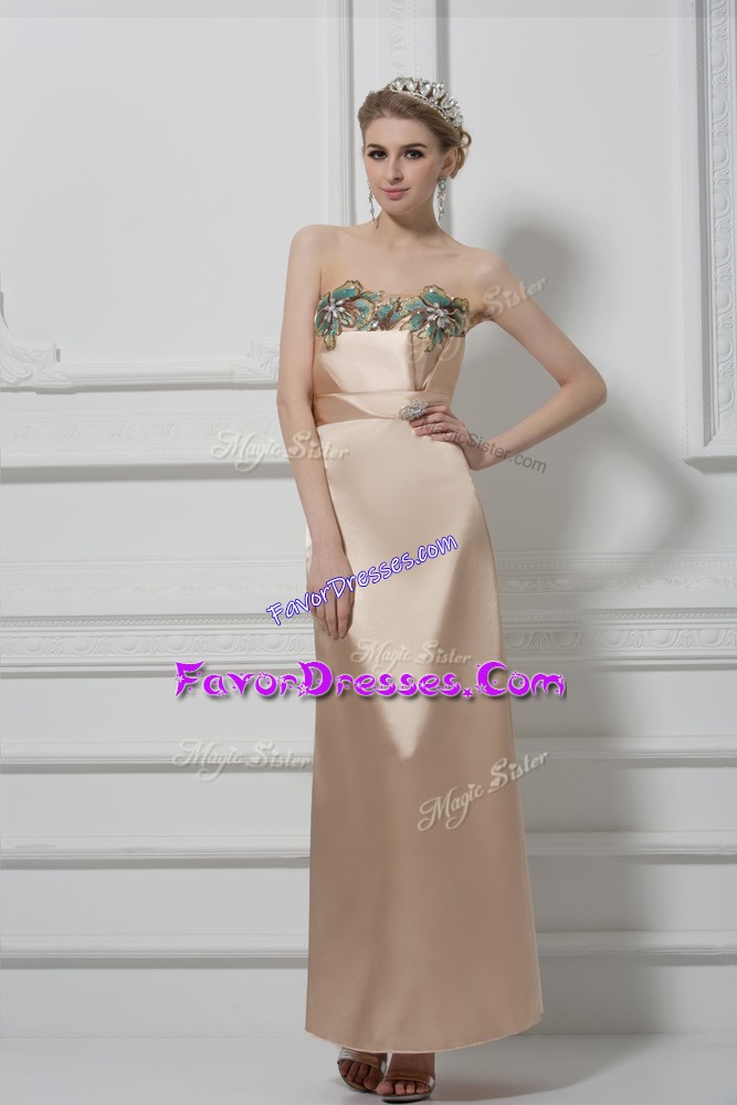  Satin Sweetheart Sleeveless Lace Up Lace and Appliques Prom Dresses in Champagne
