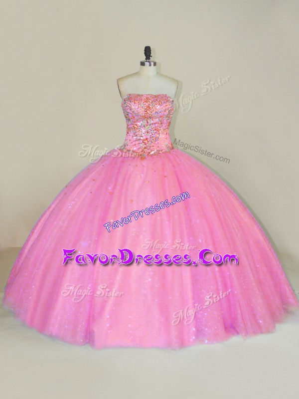 Custom Design Strapless Sleeveless Tulle Quinceanera Gown Beading Lace Up