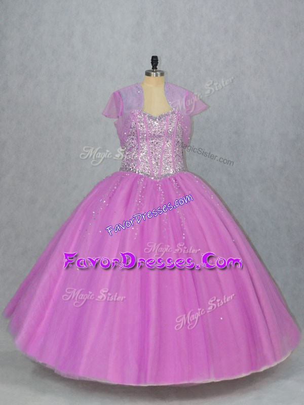 Pretty Floor Length Lace Up Vestidos de Quinceanera Lilac for Sweet 16 and Quinceanera with Beading