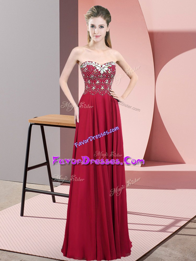 Vintage Chiffon Sweetheart Sleeveless Zipper Beading Homecoming Gowns in Wine Red