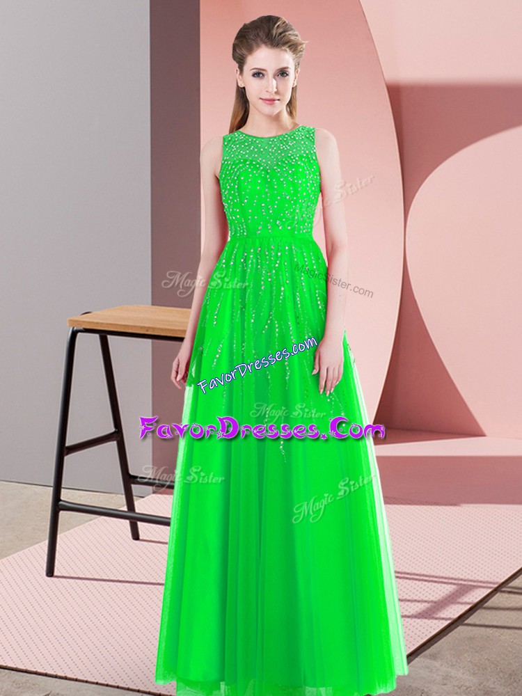Custom Design Scoop Sleeveless Tulle Prom Dresses Beading Side Zipper