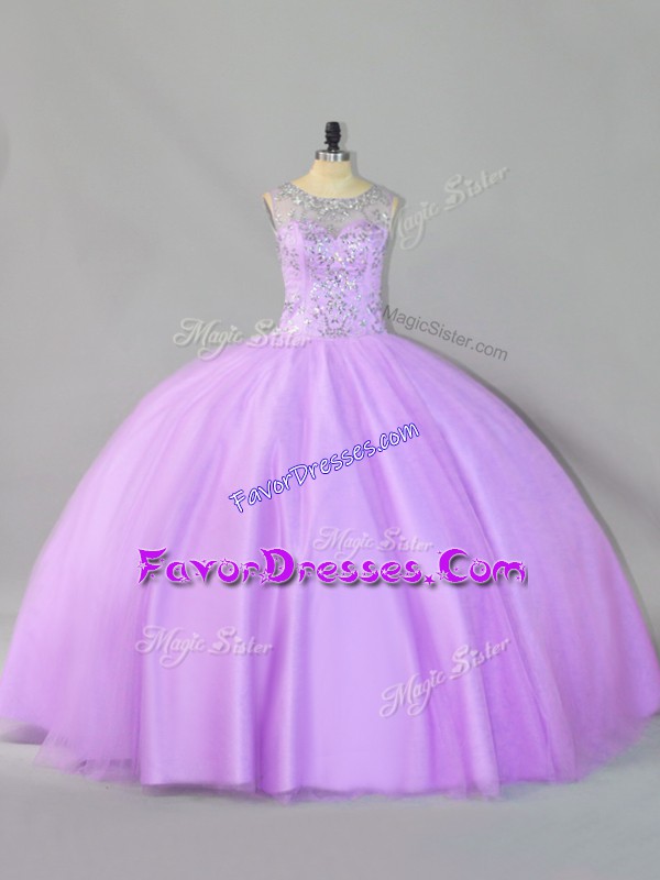 Fantastic Floor Length Ball Gowns Sleeveless Lavender 15th Birthday Dress Zipper