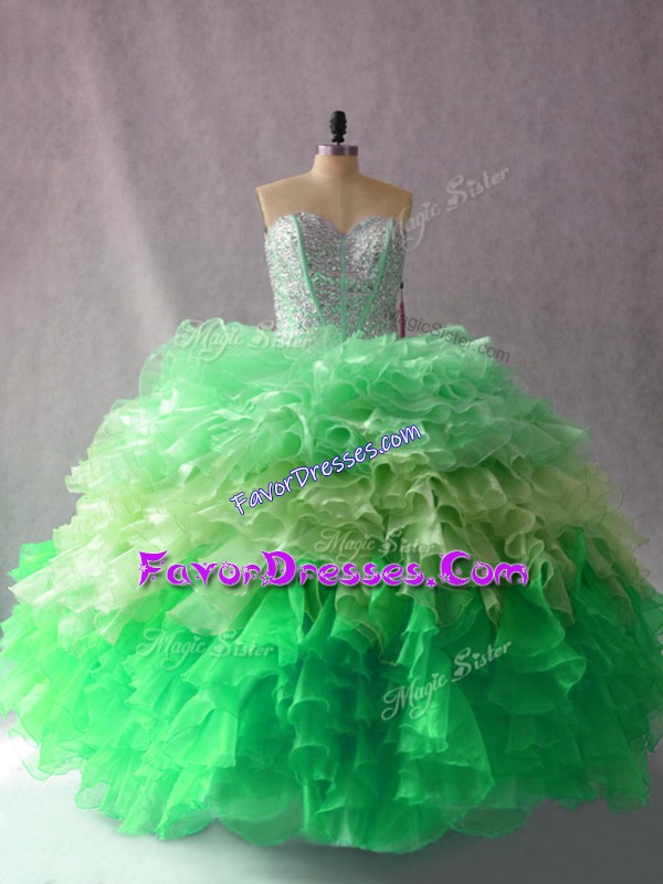  Beading and Ruffles Quinceanera Dresses Multi-color Lace Up Sleeveless Floor Length