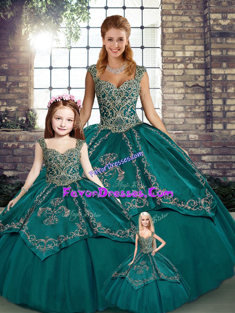 Comfortable Teal Lace Up Vestidos de Quinceanera Beading and Embroidery Sleeveless Floor Length