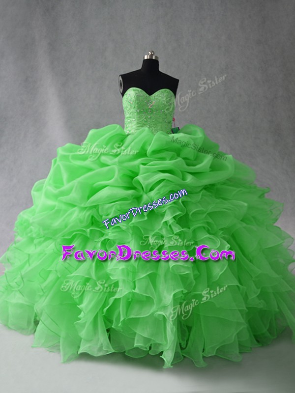  Organza Sweetheart Sleeveless Lace Up Beading and Ruffles and Pick Ups Sweet 16 Quinceanera Dress in 