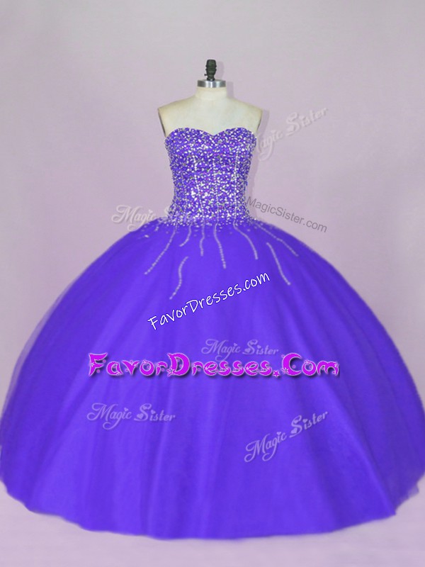 Sweet Blue and Purple Lace Up Vestidos de Quinceanera Beading Sleeveless Floor Length