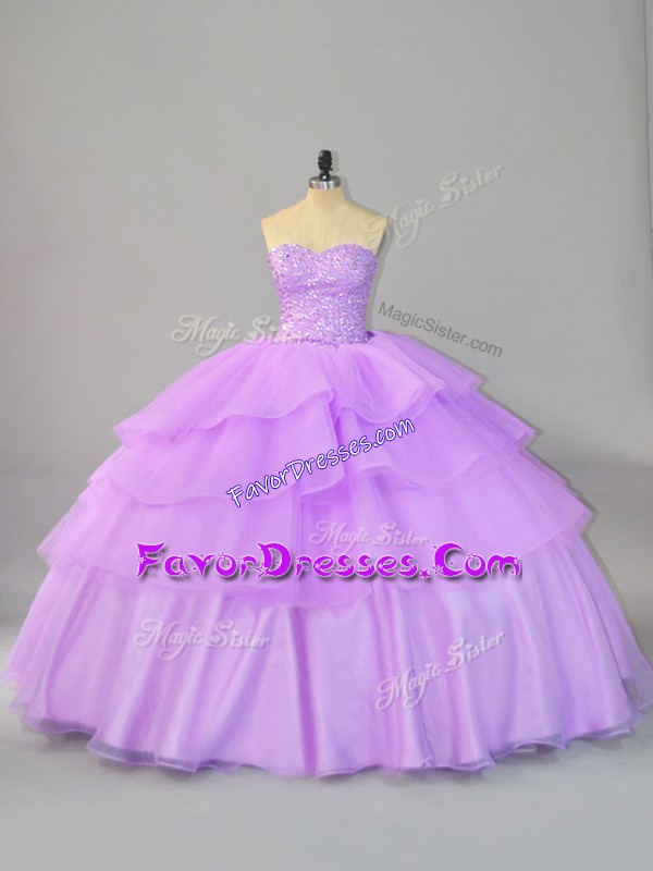  Sleeveless Beading and Ruffled Layers Lace Up Quinceanera Dress