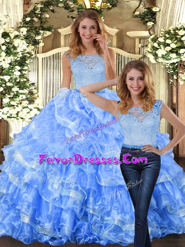 Shining Scoop Sleeveless Organza Quinceanera Dresses Lace and Ruffled Layers Zipper
