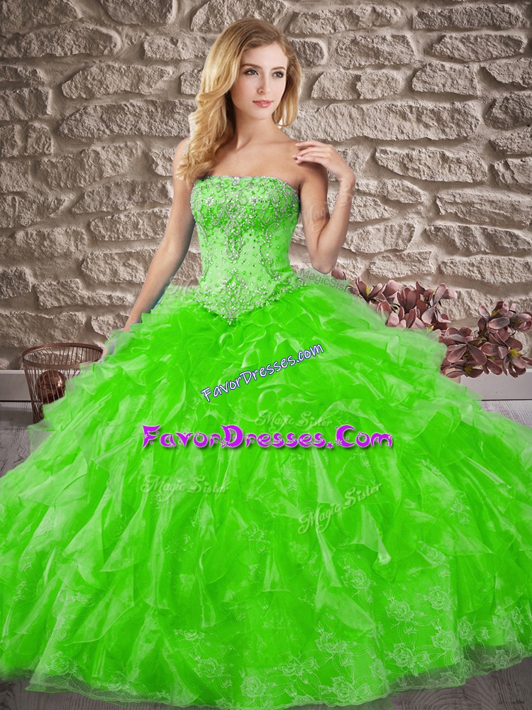  Sweetheart Neckline Beading and Ruffles Ball Gown Prom Dress Sleeveless Lace Up