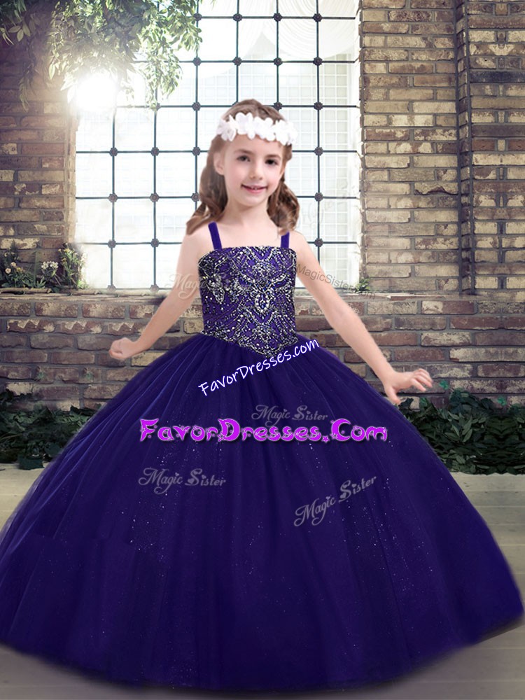  Sleeveless Lace Up Floor Length Beading Pageant Dress for Teens