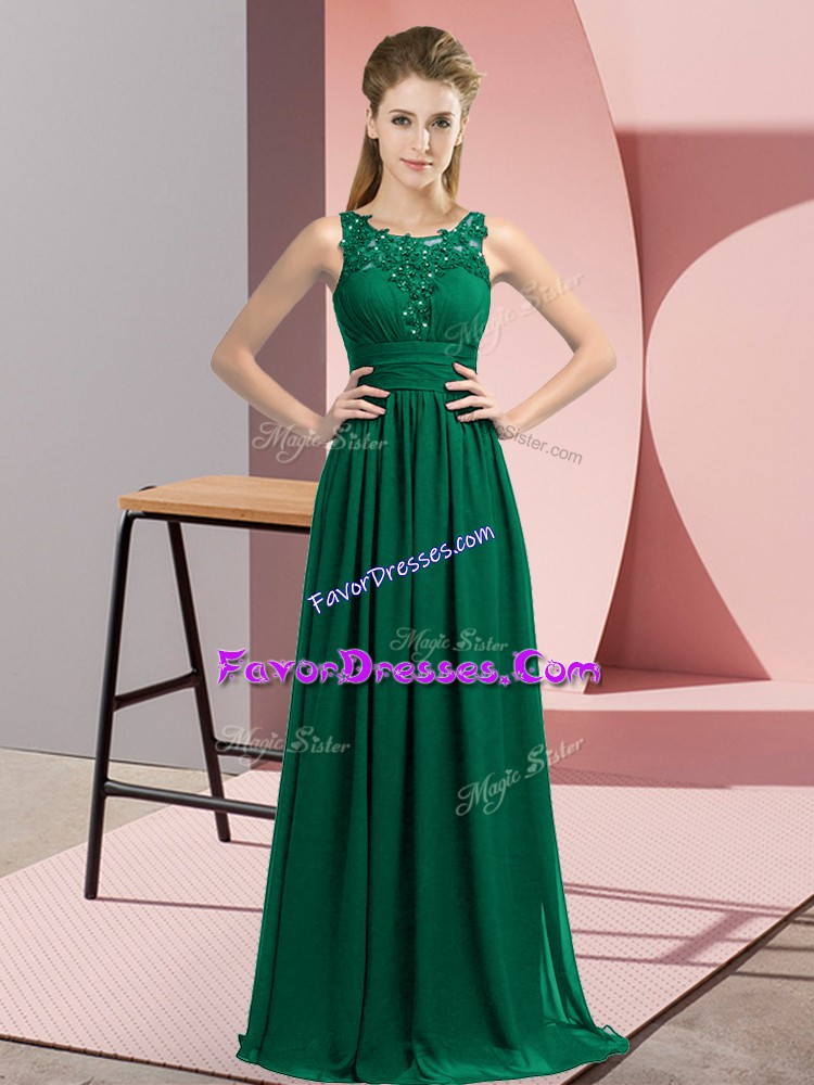 On Sale Scoop Sleeveless Zipper Bridesmaid Dresses Peacock Green Chiffon