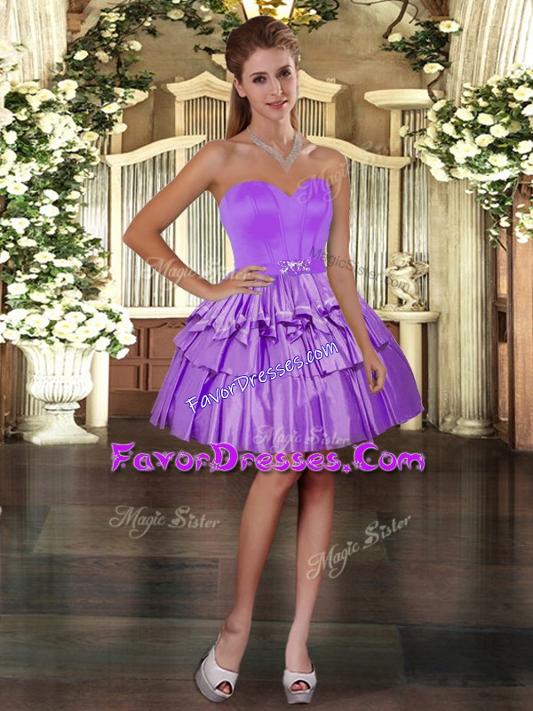  Purple Sleeveless Mini Length Ruffled Layers Lace Up Prom Dress