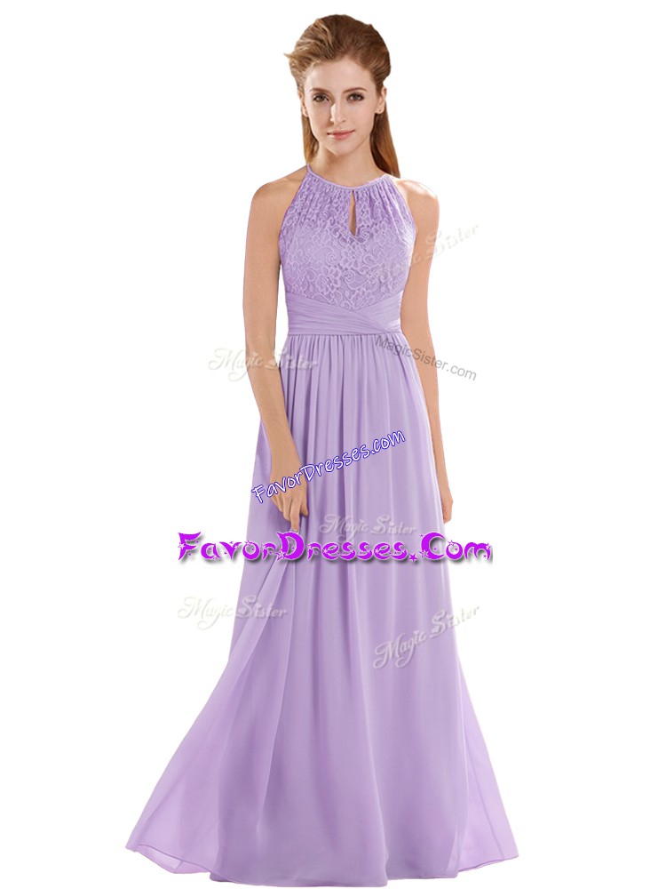 Best Selling Chiffon Sleeveless Floor Length Dress for Prom and Lace