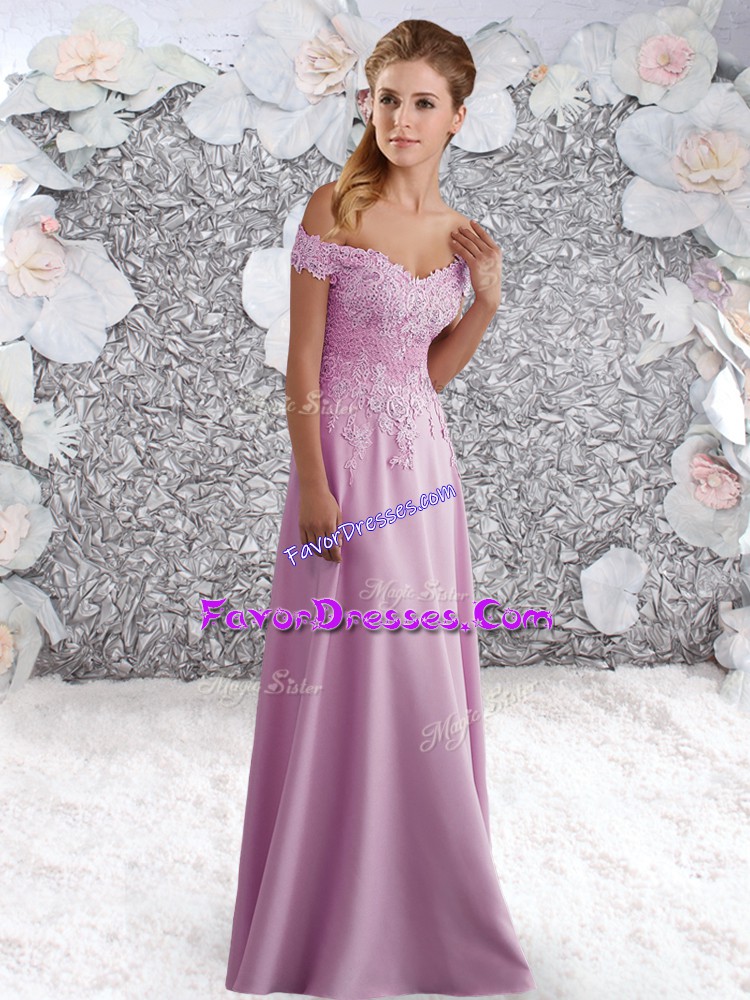  Floor Length Zipper Lilac for Prom and Party with Beading and Lace