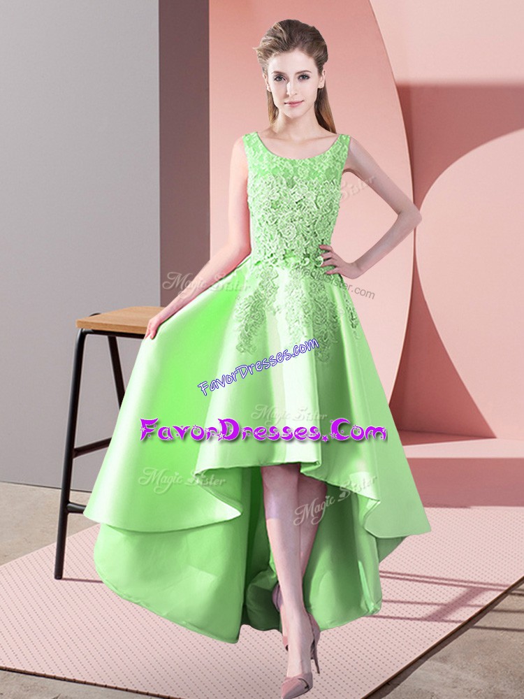  Yellow Green Bridesmaid Dresses Wedding Party with Lace Scoop Sleeveless Zipper