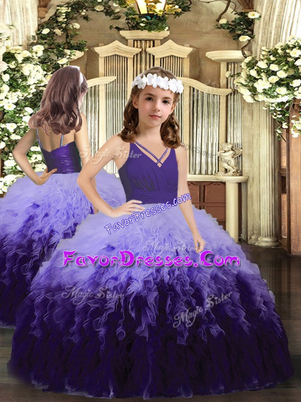 Popular Tulle Sleeveless Floor Length Child Pageant Dress and Ruffles