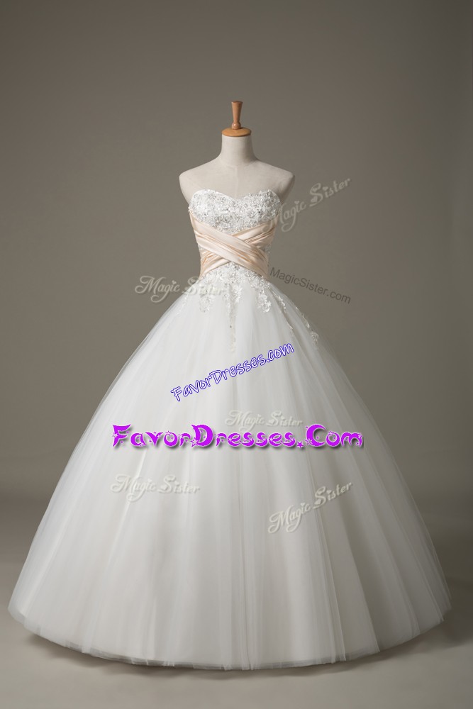  White Sleeveless Floor Length Beading and Lace Lace Up Wedding Dress