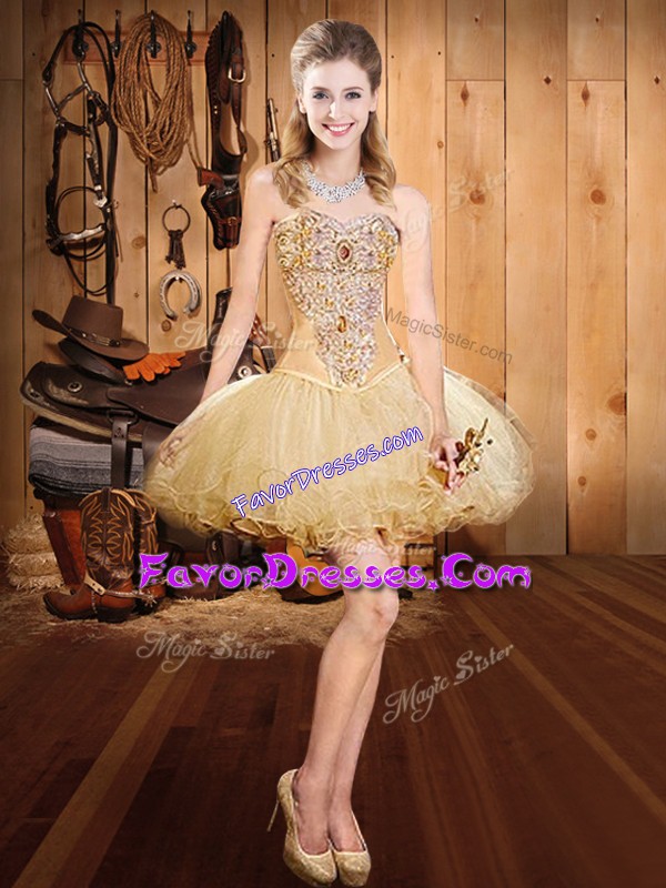 Chic Gold Lace Up Sweetheart Beading Homecoming Dress Tulle Sleeveless