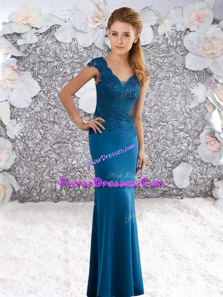  Blue Sleeveless Satin Sweep Train Zipper Homecoming Dress Online for Prom and Party