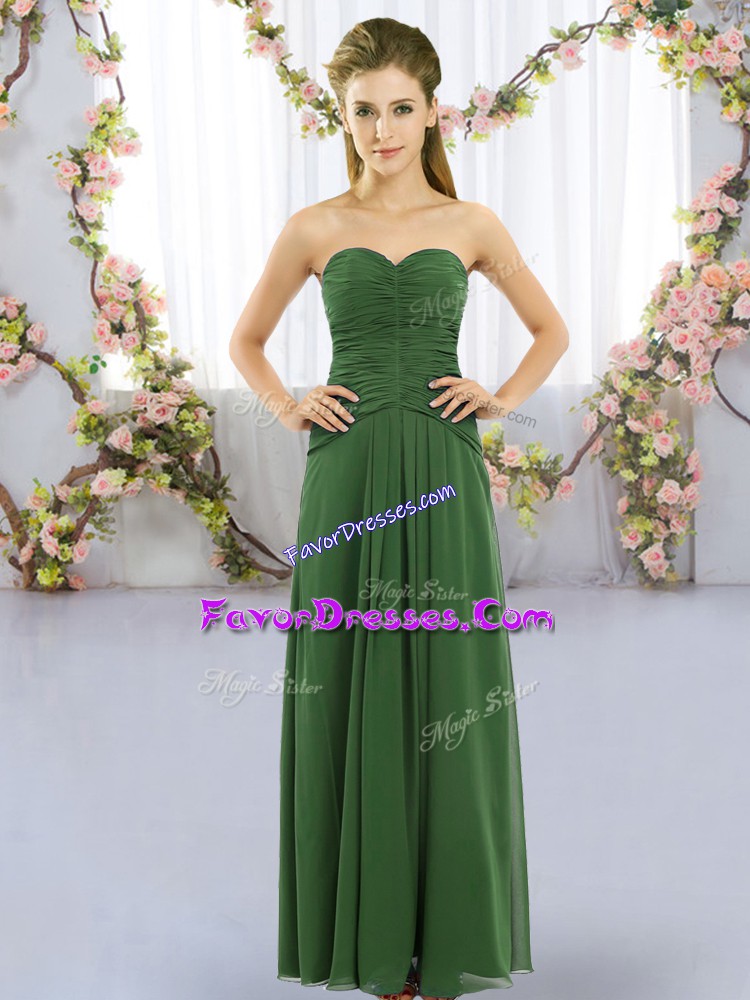  Green Sweetheart Neckline Ruching Bridesmaids Dress Sleeveless Lace Up