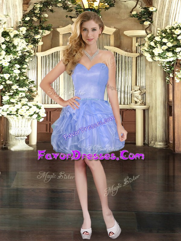 Fashion Mini Length Lace Up Dress for Prom Lavender for Prom and Party with Ruffles
