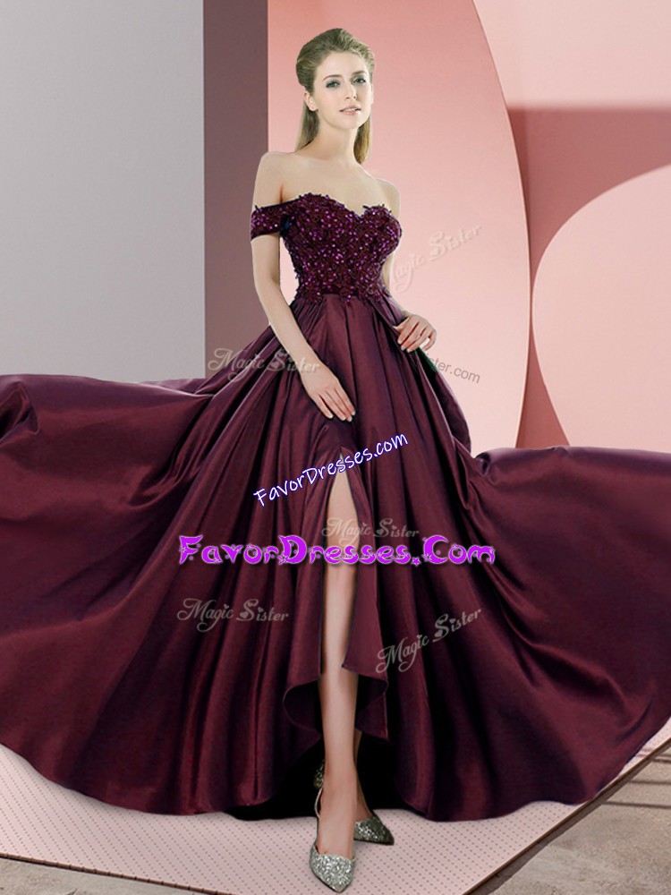 Fantastic Empire Sleeveless Burgundy Prom Evening Gown Sweep Train Zipper
