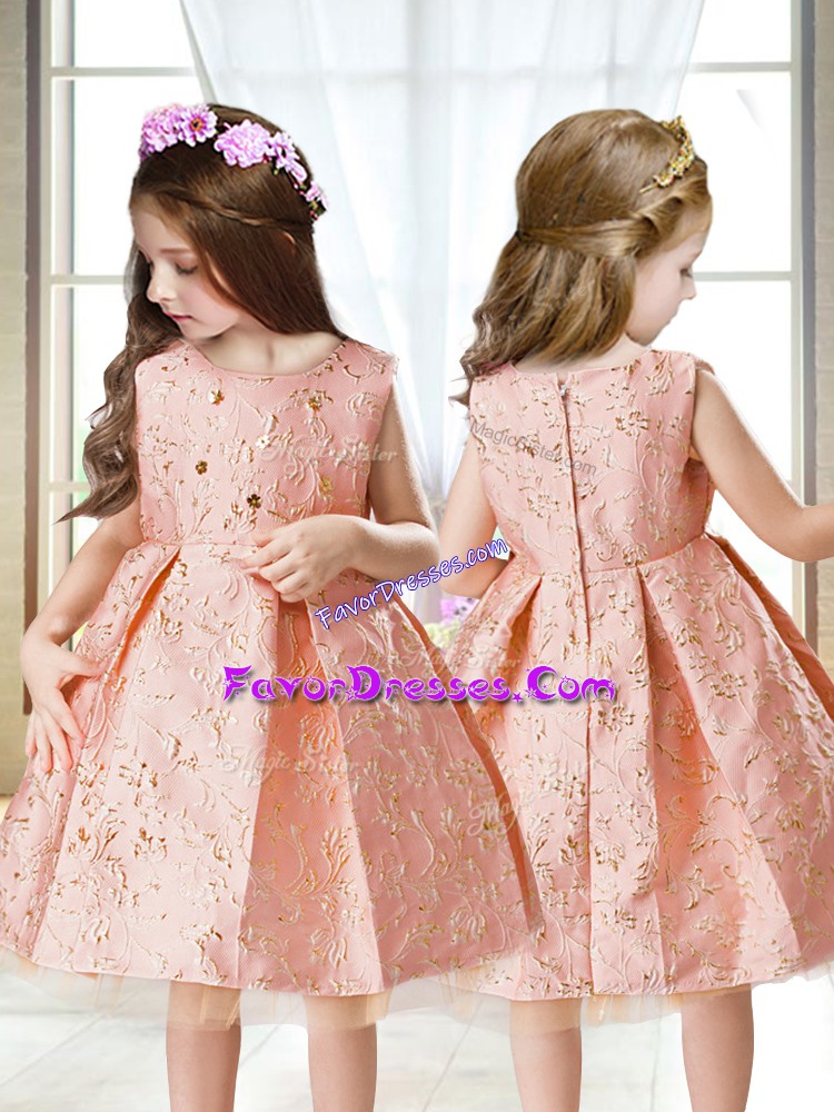  Mini Length Pink Little Girl Pageant Gowns Satin Sleeveless Embroidery