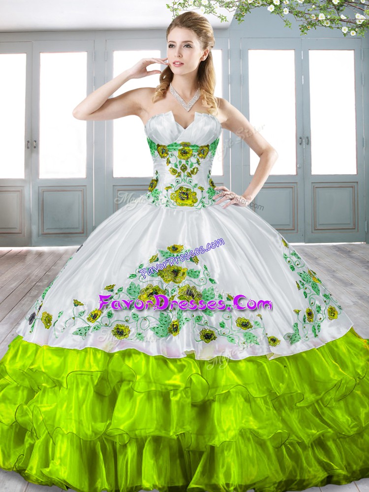  Apple Green Lace Up Sweetheart Beading and Embroidery and Ruffled Layers Sweet 16 Dress Organza Sleeveless
