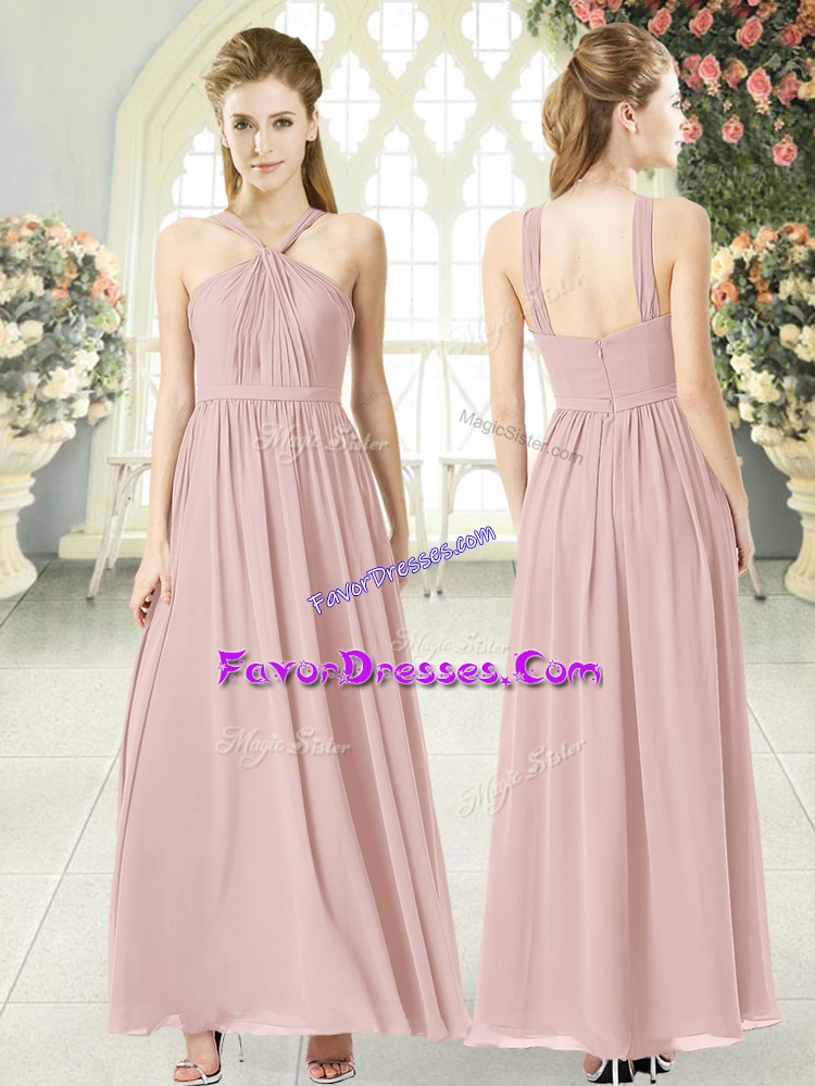  Pink Sleeveless Chiffon Zipper Prom Gown for Prom and Party