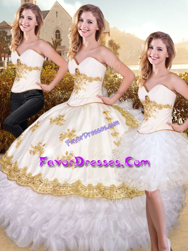  White Lace Up Sweetheart Appliques and Ruffled Layers 15 Quinceanera Dress Organza Sleeveless