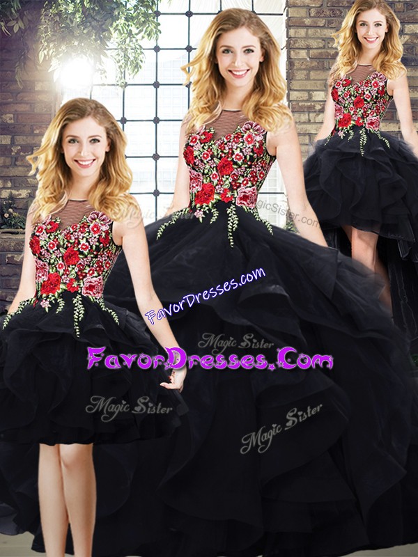 Decent Floor Length Lace Up Sweet 16 Quinceanera Dress Black for Sweet 16 and Quinceanera with Beading and Embroidery