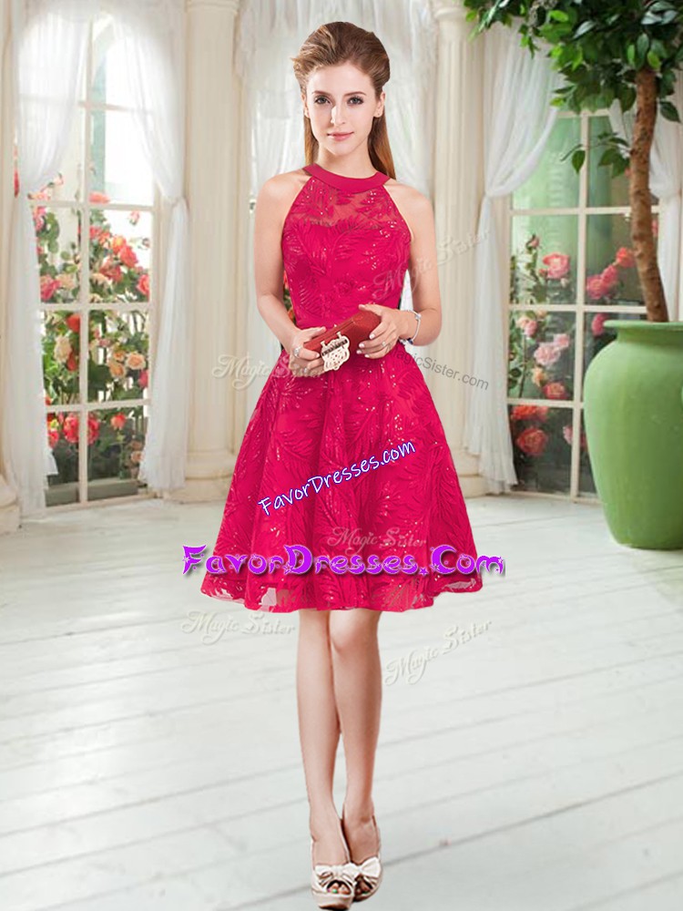 Affordable Sleeveless Knee Length Homecoming Dress and Lace