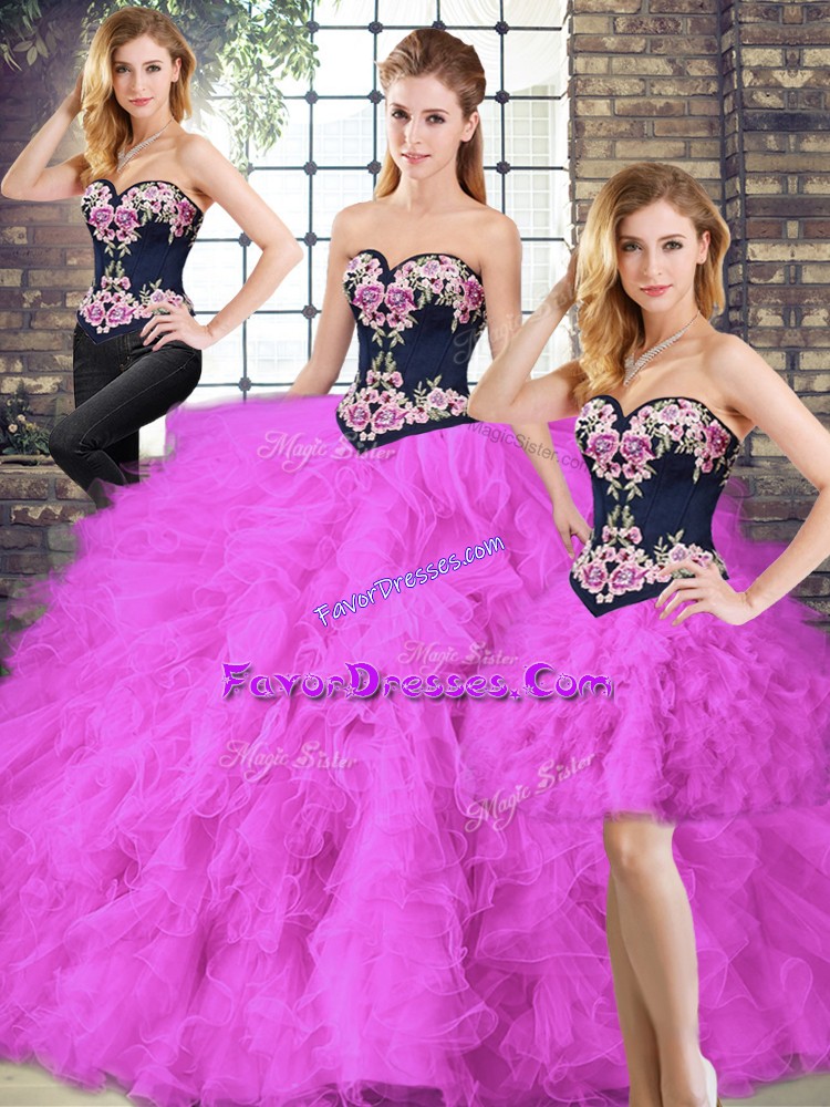  Sleeveless Lace Up Floor Length Beading and Embroidery Sweet 16 Dress
