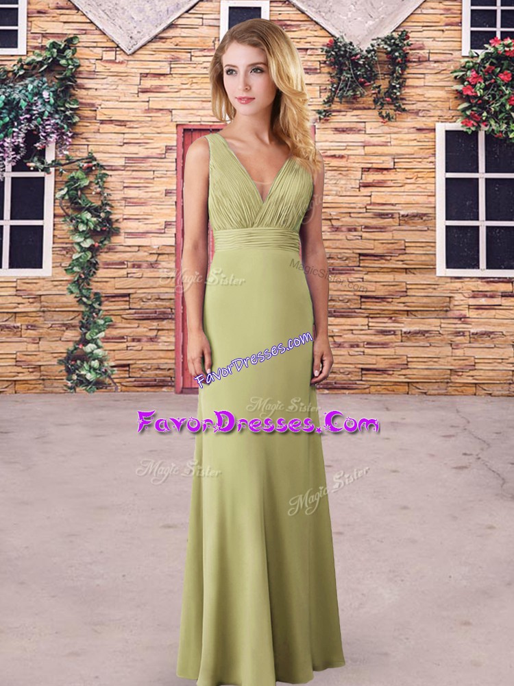 Dynamic Floor Length Yellow Green Bridesmaid Dress V-neck Sleeveless Backless