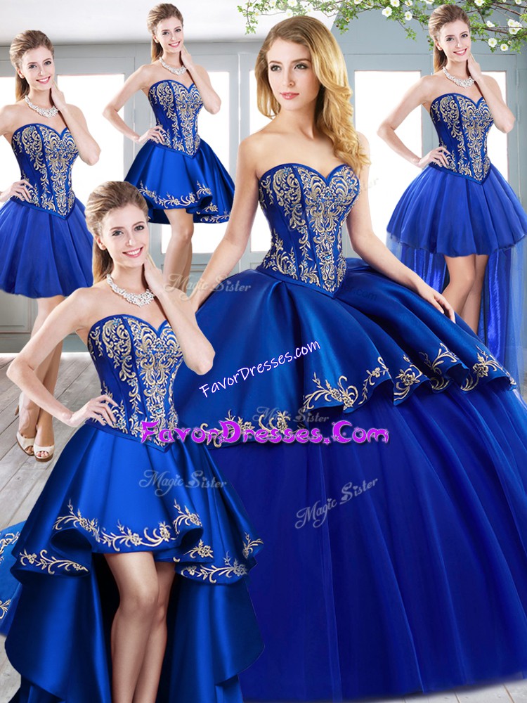 Pretty Sweetheart Sleeveless Tulle Vestidos de Quinceanera Beading and Embroidery Sweep Train Lace Up