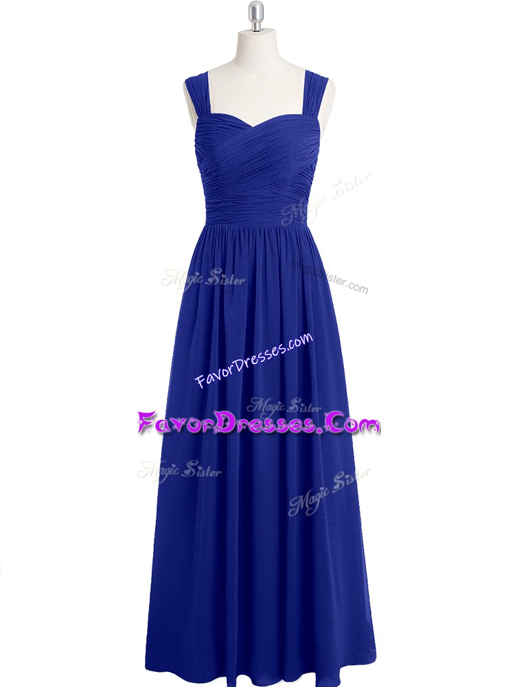 Fine Floor Length Royal Blue Prom Party Dress Chiffon Sleeveless Ruching