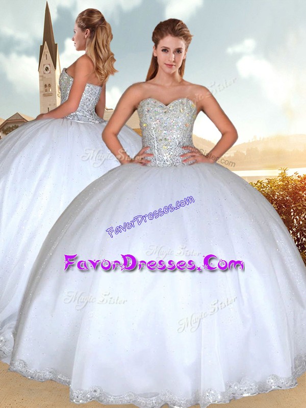 Low Price White Sweetheart Lace Up Beading Vestidos de Quinceanera Sweep Train Sleeveless