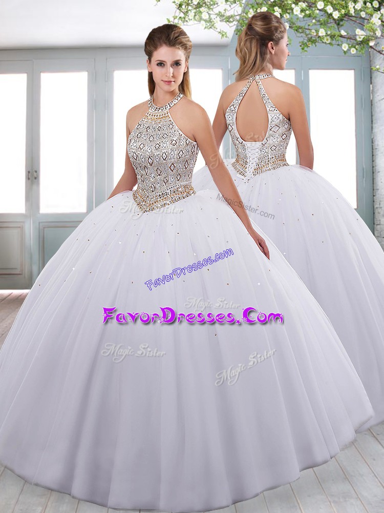 Adorable Tulle Sleeveless Floor Length Quince Ball Gowns and Beading