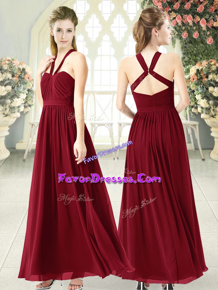  Burgundy Prom and Party with Ruching Halter Top Sleeveless Backless